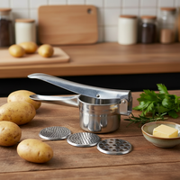 Roestvrijstalen ecovriendelijke duurzame zilveren aardappelpureeknijper handmatige stamper fruit groenten babyvoeding 3 verwisselbare schijven