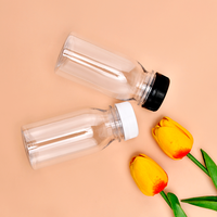 Botol Minuman Plastik Persegi Transparan 60ml 120ml 150ml 250ml 500ml Laris Manis, Botol Jus Buah dengan Tutup Hitam