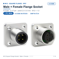 Konektor Panel Mount Tahan Air M12 Male + Female Flange Socket 3 4 5 6 8 12 17 Pin Kode a IP67 Receptacle untuk Sensor Aktuator