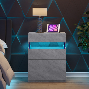 Nightstand With <b>LED</b> Lights 4 Drawers Modern Style Grey <b>Bedside</b> <b>Table</b> - Product Image 1