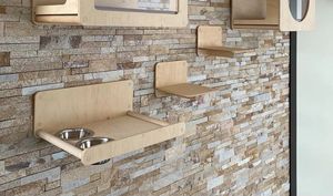 Moderno eco-friendly in legno gatto alimentatore mobili a parete Pet in legno stazione di alimentazione con 2 ciotole Design elegante amante dei gatti - Product Image 4