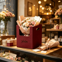 Sac de courses robuste en carton ondulé avec poignée pour la livraison de bouquets, l'emballage de plats à emporter et le transport pratique des produits