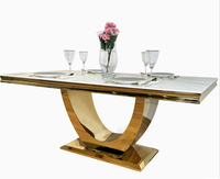 Table à manger rectangulaire de luxe légère avec plateau en marbre, mobilier de salon pour la maison et les restaurants, en acier inoxydable poli