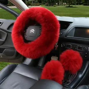 Tự động Phụ Kiện Bán buôn Fluffy xe bánh Shift Knob Bìa mùa đông ấm áp mờ bất len xe chỉ đạo Wheel Bìa phù hợp cho TOYOTA