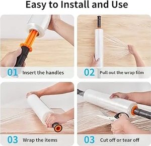 Stretch Film Roll With Handle 20 Mic 1000 ft Industrial Strength Mini <b>Clear</b> Stretch <b>Wrap</b> Film for Pallet <b>Wrap</b> - Product Image 3