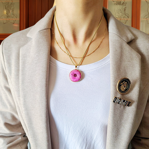 NN1145防水镀金不锈钢链条绿色紫红色玉石甜甜圈吊坠项链女士 - Product Image 1