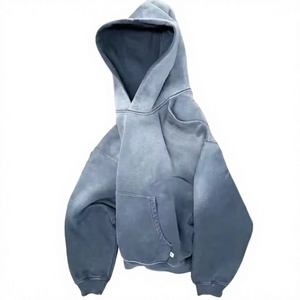 Customized Logo Wholesale Distressed Heavyweight 450gsm Hoodies Double Layer Streetwear Stone Washed <b>Pullover</b> Cropped Sun Faded - Product Image 3