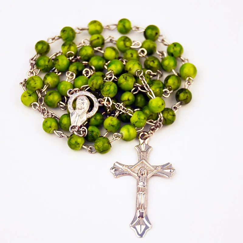 In stock Small Quantity Available Jesus cross necklace factory cheap selling Glass Acrylic Plastic Bead Rosary