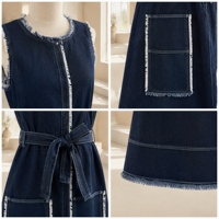 Robe midi pour femme de haute qualité, élégante, sans manches, col rond, nœud à la taille, coupe évasée, style A, robe d'été pour tous les jours
