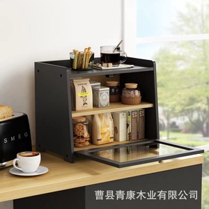 Bamboo Bread <b>Storage</b> Box Double Layer <b>Wooden</b> Kitchen <b>Rack</b> With Acrylic Door For Food Organization - Product Image 4