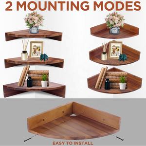 Juego de 3 estantes de esquina flotantes con borde redondo de madera de acacia para almacenamiento y exhibición estantes flotantes de esquina estante de esquina - Product Image 5