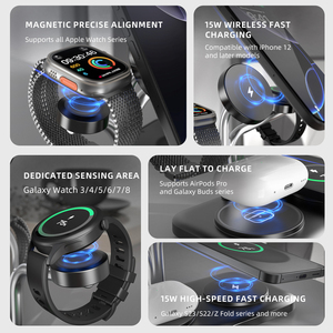 <span class=keywords><strong>Chargeur</strong></span> sans fil magnétique multifonctionnel 15W 5 en 1 pour iPhone pour <span class=keywords><strong>Samsung</strong></span> <span class=keywords><strong>Chargeur</strong></span> pour montre <span class=keywords><strong>Samsung</strong></span> <span class=keywords><strong>Chargeur</strong></span> rapide Voyage - Product Image 3