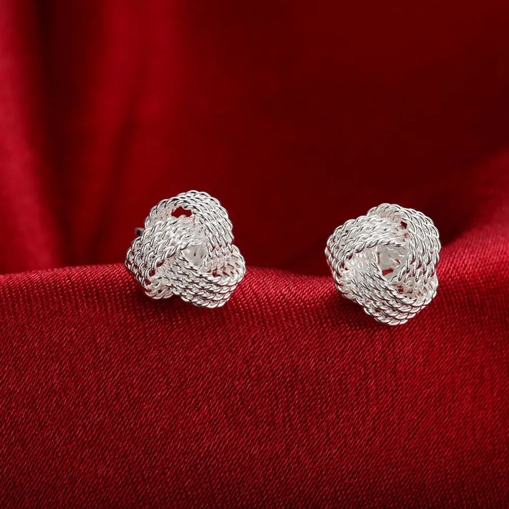 Komi — boucles d'oreilles tissées en argent Sterling 925, bijoux Anti-allergique à clou pour femmes