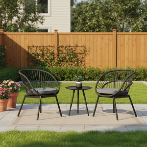 Gezellige Bistroset voor de Tuin, Geweven Touw, 3-delig Tuinmeubilair voor Ochtendkoffie, Op Maat Gemaakt Geweven Stoel met Tafelset - Product Image 1