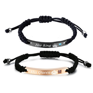 NIBASTAR Her King His Queen <b>Couple</b> <b>Bracelet</b> 7mm Diamond Encrusted Braided Jewelry for <b>Couples</b> - Product Image 1