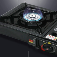 Réchaud de camping portable d'extérieur en métal, cuisinière à gaz butane monobloc pour barbecue et wok, avec allumage intégré