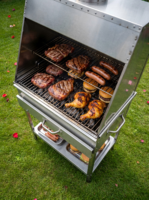 Barbecue au charbon de bois en acier inoxydable 304 personnalisé, style Santa Maria professionnel avec capot et étagère inférieure