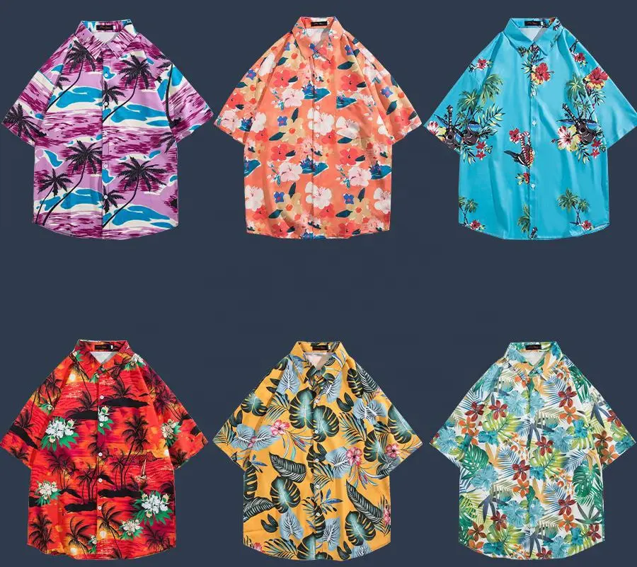 Thời trang in vài bãi biển Áo sơ mi lỏng mùa hè kỳ nghỉ người đàn ông của Hawaii hoa áo sơ mi