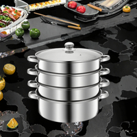Cuisinière vapeur moderne et écologique en acier inoxydable 4 pièces avec couvercle en verre pour usage commercial – Idéale pour la cuisson du pain, des fruits de mer, du riz et des boulettes