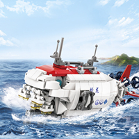 Wange 3518-3525  Ensemble de jouets en plastique de construction de blocs de petites particules, modèle MOC de porte-avions, de destroyer à missiles et de sous-marin