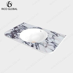 OEM Luxury Marble-Effect Porcelain Integrated Basin for High-End <b>Bathroom</b> <b>Vanities</b> Malaysia Origin - Product Image 3