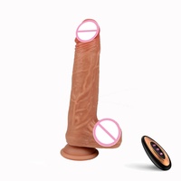 Dildo de Silicona Líquida Marrón, Pene Artificial Realista, Juguete Sexual para Mujer, Dildo de Silicona con Vibración y Empuje Remoto Realista