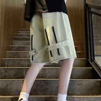 Shorts en jean déchiré pour homme, coupe bootcut ample, taille mi-haute, respirant, style vintage streetwear, tenue décontractée confortable pour l'été
