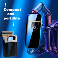 Briquet Électrique Plasma Métallique Mini à Double Capteur Tactile, Rechargeable USB, Sans Flamme, Fin et de Poche