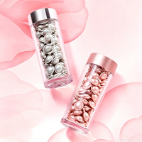 Bouteille en acrylique transparente cylindrique avec couvercle en métal de luxe, conteneur de stockage de capsules de perles cosmétiques, emballage de capsules de sérum