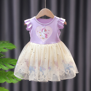 Vestido de Verano 2025 <span class=keywords><strong>para</strong></span> <span class=keywords><strong>Niñas</strong></span>, Vestido sin Mangas <span class=keywords><strong>para</strong></span> Niña Pequeña, Falda de Princesa de Malla con Dibujos Animados, Tirantes Finos - Product Image 3