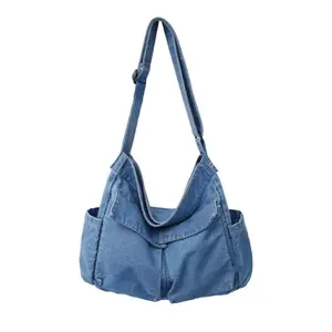 Large Capacity Retro Denim Tote Crossbody Handbag With Multiple Pockets Shopper Bag For Teen Girls And Women