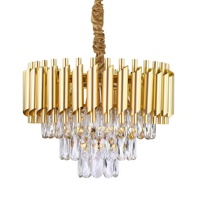 Lustre moderne en cristal doré à plusieurs niveaux, luminaire suspendu en forme de goutte d'eau, style Art Déco, pour hôtel de luxe, villa, salon, en métal et cristal