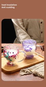 Dropshipping 350ml manico fiori secchi doppia parete tazza di frutta trasparente succo di frutta tazza di <span class=keywords><strong>caffè</strong></span> Espresso resistente al calore tazza di vino bicchiere - Product Image 4