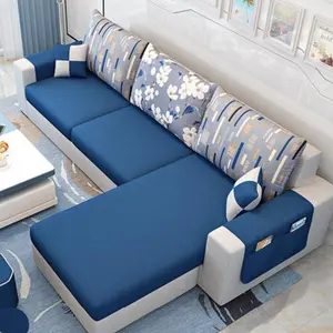 现代豪华便宜坐垫家居家具客厅灰色木制框架分 5 座 l形沙发和躺椅集