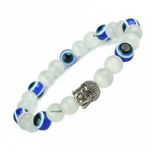 Bracelet de perles de sélénite en cristal avec mauvais œil - Product Image 1