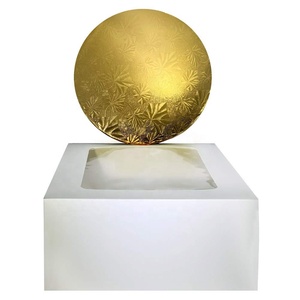 Ensemble de 10x10x5 pouces avec tambour à gâteau rond en or de <span class=keywords><strong>10</strong></span> "épaisseur de 1/4" Boîte à gâteau blanche Pop up avec fenêtre - Product Image 3