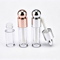 Emballage cosmétique transparent rond carré de 3,5 ml et 5 ml, bouchon en forme de cœur rose et violet, tube de gloss à lèvres vide sphérique plat