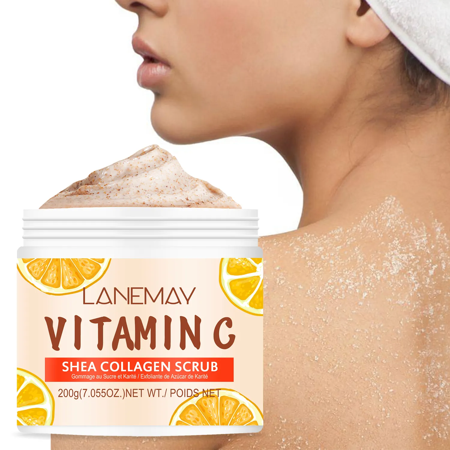 OEM özel etiket organik zerdeçal yüz c vitamini beyaz anti-oksidasyon kaldırma sivilce nemlendirici parlatıcı tuz vücut fırçalayın