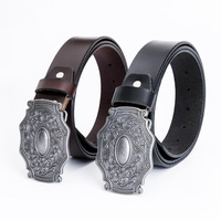 Boucle de ceinture automatique vintage en alliage de zinc de style occidental, personnalisable avec logo gravé, pour ceinture en cuir pour homme