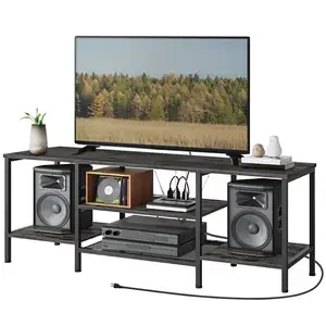 Wholesale Industrial Style TV Console Table Media Entertainment Center Long TV Stand Rack Bench With Power Outlets And Storage