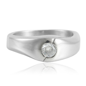 Women's <b>Titanium</b> Steel <b>Ring</b> With White Gemstone Prong Setting Irregular Geometric Design Gift Jewelry 21086 - Product Image 1