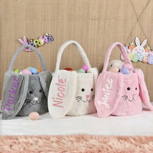 Custom Embroidered Name <b>Easter</b> Plush <b>Bunny</b> Bag, Personalized Kids <b>Easter</b> Gift, Soft Plush Candy Treat <b>Basket</b> for Boys & Girls - Product Image 1