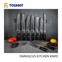 Ensemble de couteaux de chef de luxe en acier Damas 10Cr15Mov 602 HRC, 12 pièces, manches en bois de sycomore figuré, 67 couches, finition haute brillance