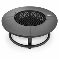 Table de barbecue et foyer extérieur rond en acier 2-en-1 de 120 cm, robuste, avec grille de cuisson en fonte émaillée