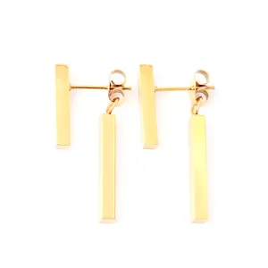 High Quality Gold Plated Designer T Bar Stud Earring Women Hypoallergenic Stainless Steel Long Dangle Drop Earrings
