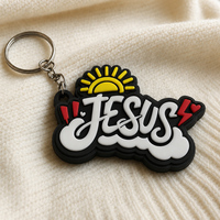 Porte-clés personnalisés Jésus en caoutchouc, vente en gros, dessin animé 3D, lettres religieuses, porte-clés en silicone souple PVC, porte-clés Jésus personnalisé