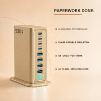 Chargeur GaN 8 ports 520W, station USB C de bureau, 4C PD100W 4A QC30W, écran intelligent, compact, pour Apple Samsung