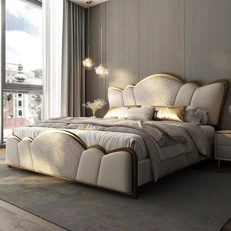 Mobili moderni per camera da letto di lusso letto in legno letto in pelle microfibra mobili per la casa camera da letto Set letto King Size