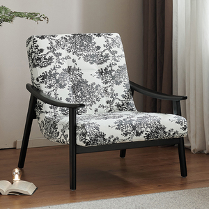Chaise de canapé simple rétro moderne en bois massif motif de fleurs en cuir inclinable mobilier de loisirs pour bureau salon hôtel - Product Image 5