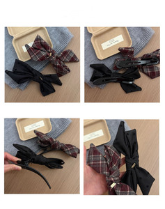 <span class=keywords><strong>Pince</strong></span> à cheveux en laine à pois gris, nœud gris pour un <span class=keywords><strong>chignon</strong></span> <span class=keywords><strong>facile</strong></span>, accessoires capillaires polyvalents pour femmes - Product Image 5